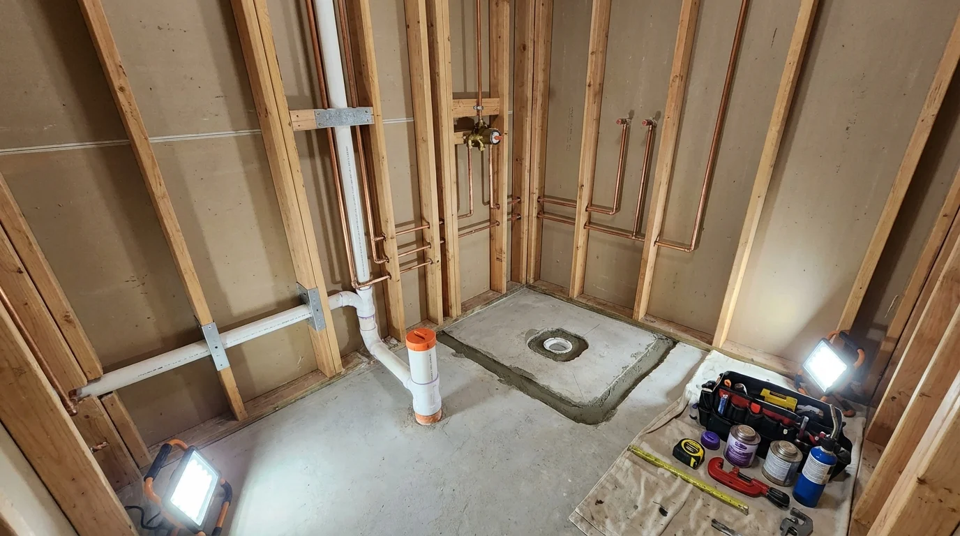 Bathroom rough-in plumbing during remodel by Johns Plumbing LLC in Walla Walla