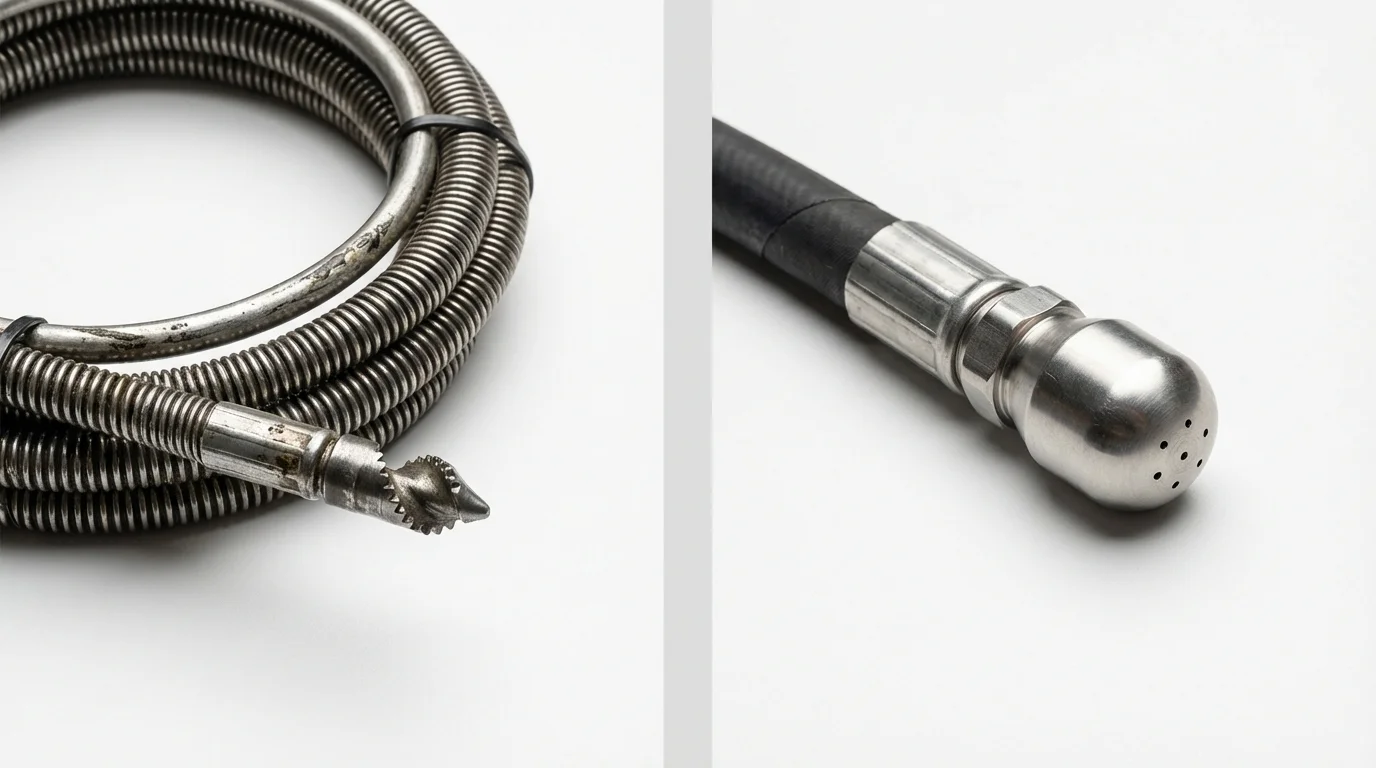 Drain snake cable and hydro jetting nozzle used for drain cleaning in Walla Walla, WA