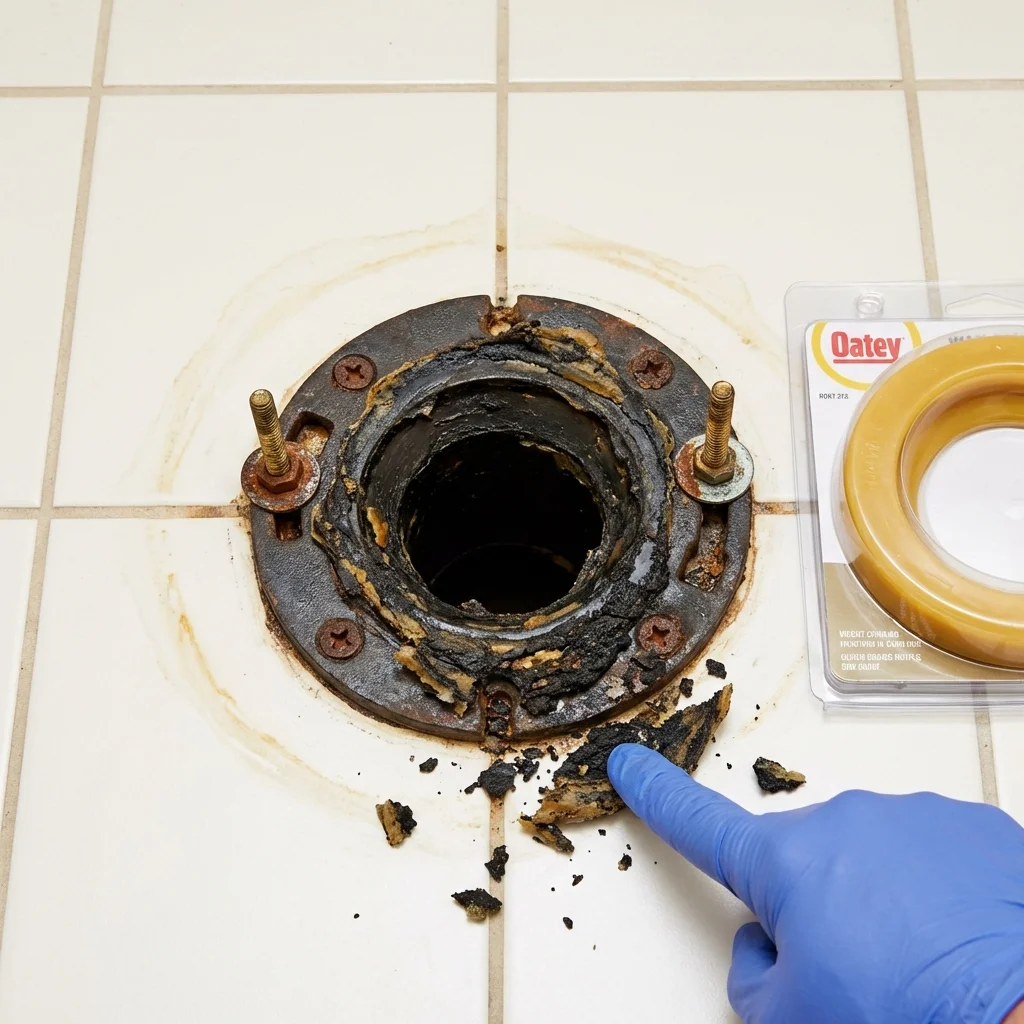 Failed wax ring showing water seepage at the base of a toilet in a Walla Walla, WA home